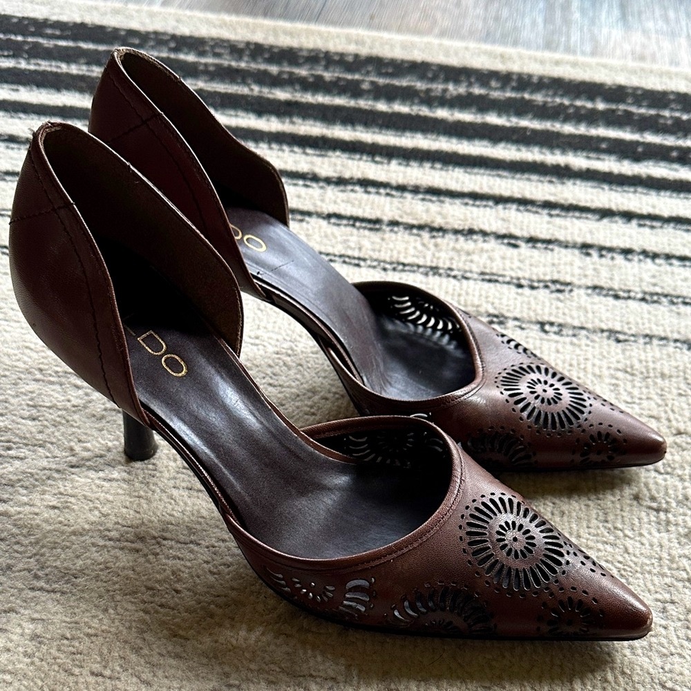Aldo Dark Brown Cutout Heels